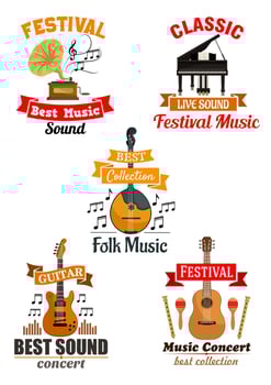 Emblems and icons for music festival, concert vector