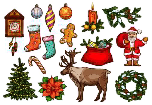Christmas and New Year holidays sketch set vector