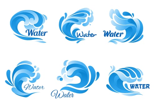 Blue water wave icon set for marine, nature design vector