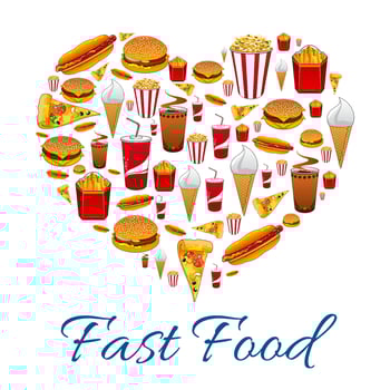 Fast food snacks in heart shape vector