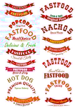 Fast food ribbon banner set for badge design vector