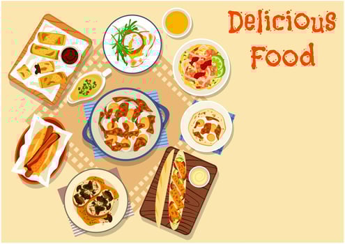 Tasty snack dishes icon for lunch menu design vector