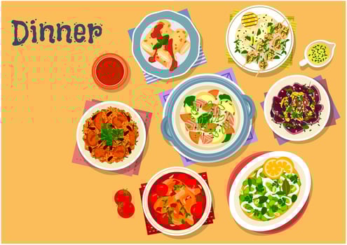 Meat and seafood dishes icon for menu design vector