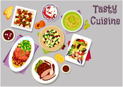 Dinner dishes with fruits icon for food design vector