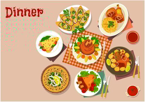 Meat dishes with appetizers icon food theme design vector