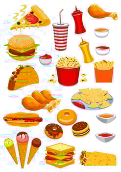 Fast Food snacks and drinks vector icons