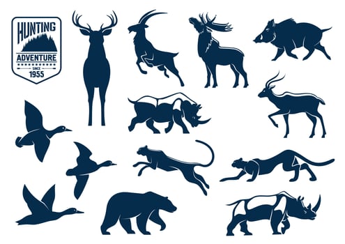 Savanna and forest animals for hunting icons vector