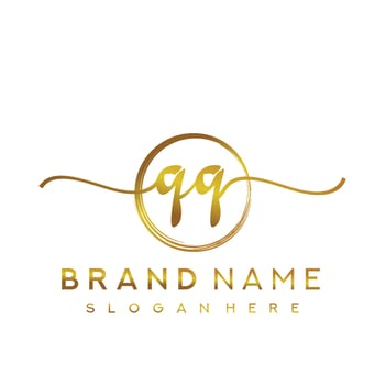 Initial QQ handwriting logo with circle hand drawn template vector