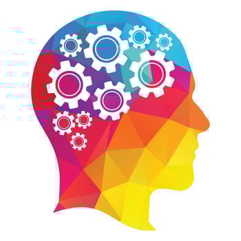 Technology Human Head Logo Icon Design. Digital human head brain shape with gears idea concept innovation genius. vector