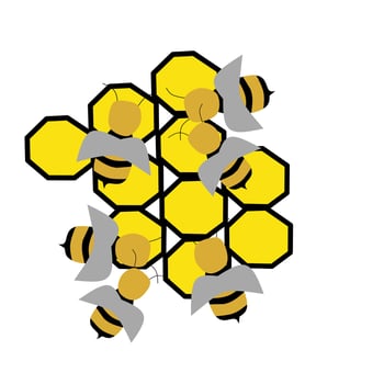 vector illustration of bees producing honey