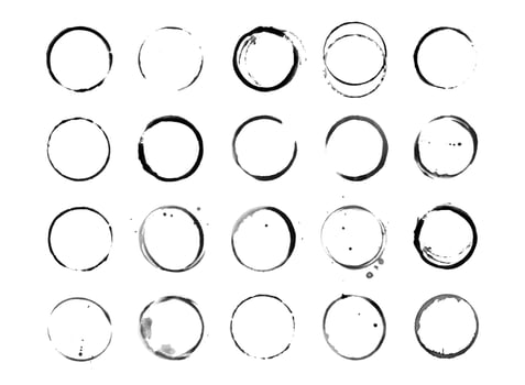 Coffee cup circle black vector stains. Round ring grunge stain