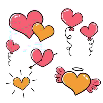 Illustration love outline. Valentines day hearts doodles set. Romantic stickers collection. Hand drawn effect vector. Exercise book paper. Love theme simple sketches for web design or printed products vector