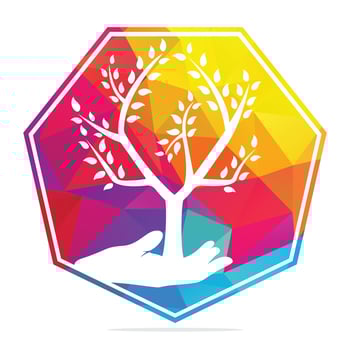 Tree in hand vector logo design. Natural products logo. Cosmetics icon. Spa logo.