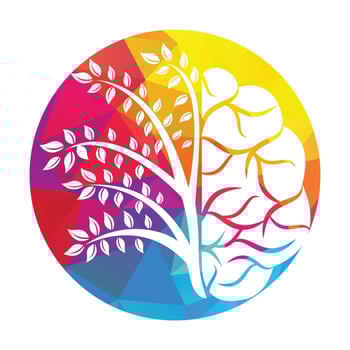 Modern brain tree logo design. Think green label. vector