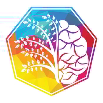 Modern brain tree logo design. Think green label. vector