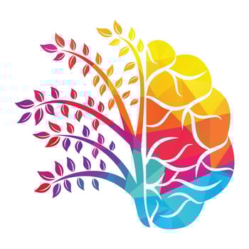 Modern brain tree logo design. Think green label. vector