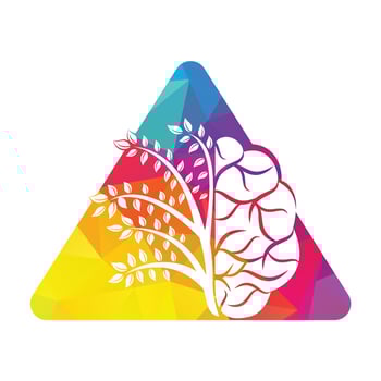 Modern brain tree logo design. Think green label. vector
