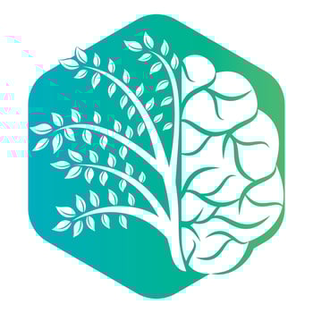 Modern brain tree logo design. Think green label. vector