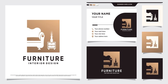 Furniture logo design illustration for interior property with business card template Premium Vector
