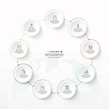 Basic circle infographic template with 12 steps, process or options, process chart, Used for process diagram, presentations, workflow layout, flow chart, infograph. Vector eps10 illustration.