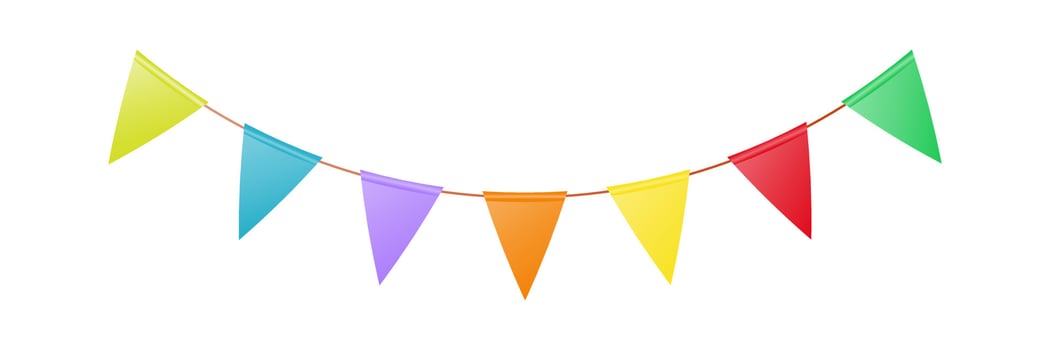 Colored carnival garland of triangular flags. Multicolored flags. Decorative colorful pennants for birthday, festival, fair or carnival. Vector illustration.