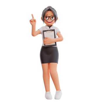 Young businesswoman pointing up 3d cartoon illustration png