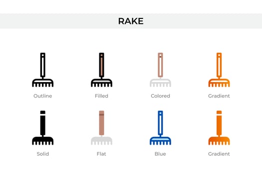 rake icon in different style. rake vector icons designed in outline, solid, colored, filled, gradient, and flat style. Symbol, logo illustration. Vector illustration