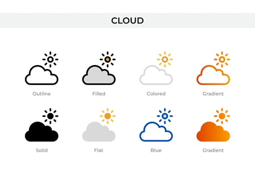 cloud icon in different style. cloud vector icons designed in outline, solid, colored, filled, gradient, and flat style. Symbol, logo illustration. Vector illustration