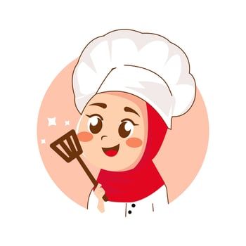 vector illustration of cute chef wearing hijab