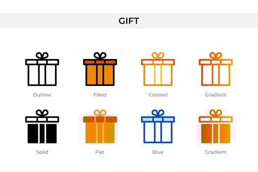 gift icon in different style. gift vector icons designed in outline, solid, colored, filled, gradient, and flat style. Symbol, logo illustration. Vector illustration