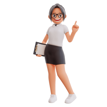 Young businesswoman pointing up 3d cartoon illustration png
