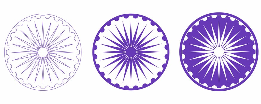 Ashok chakra sign set isolated on white background.dharmahakra Symbol vector