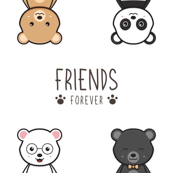 Cute bear friends forever doodle banner background wallpaper icon cartoon illustration vector