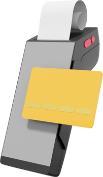 POS terminal icon with credit card and check. Modern cashless payment machine. NFC payment device. PNG transparent background. 3D rendering.
