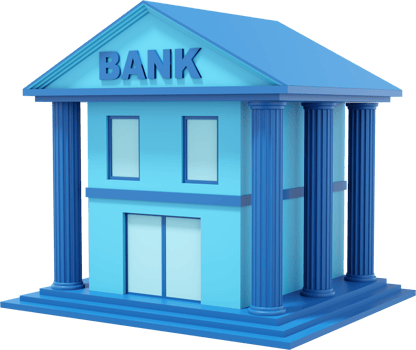 Blue bank building with columns. PNG transparent background. 3d rendering.