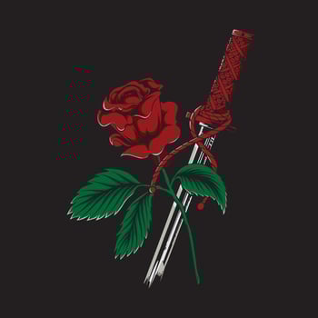 rose and katana japan design illustration vector