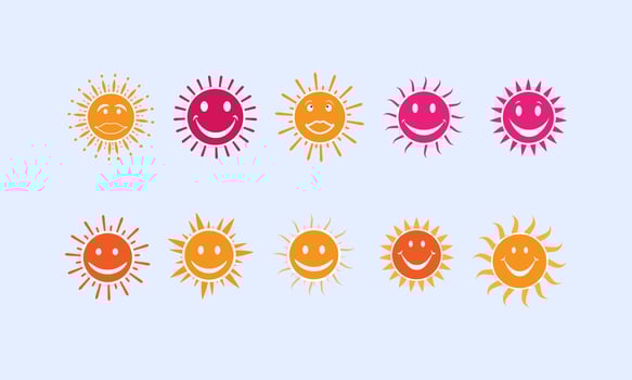 Cute Sun. Cartoon Sunny Happy Emoji vector