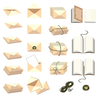 Envelopes and diaries set vector illustration isolated on white background