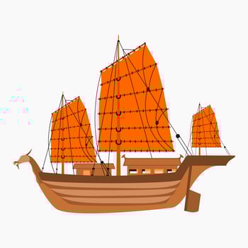 Editable Isolated Side View Ancient Japanese or Oriental Ship Vector Illustration for Tourism Travel Transportation and Historical or Cultural Education Related Design