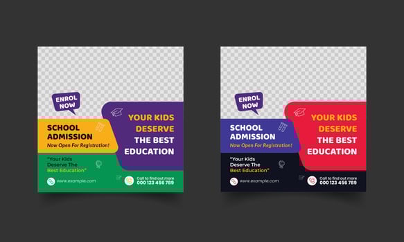 school education admission social media post and back to school web banner and promotion banner template vector