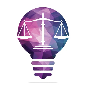 Light bulb and scale of Justice logo design. Education, legal services logo. Notary, justice, lawyer icon or symbol Vector