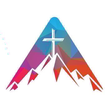 Baptist cross in mountain logo design. Cross on top of the mountain. Church and Christian organization logo. vector