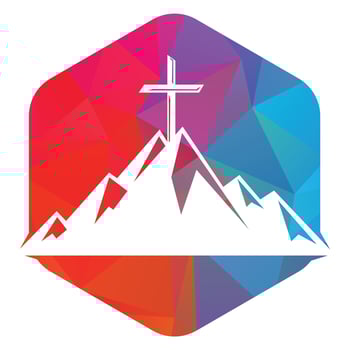 Baptist cross in mountain logo design. Cross on top of the mountain. Church and Christian organization logo. vector