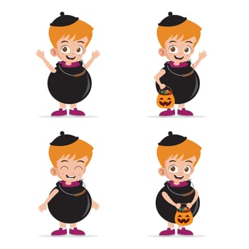 Cute Kid Wearing Costume for Halloween Vector Illustration