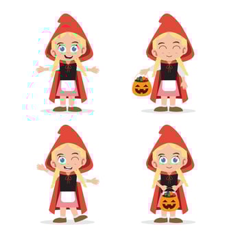 Cute Girl Wearing Costume for Halloween Vector Illustration