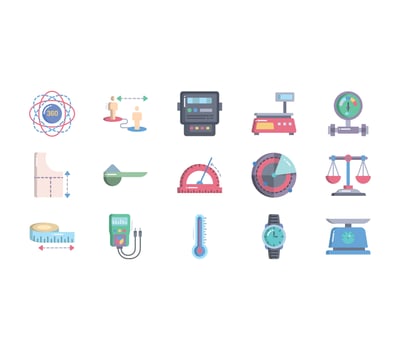 Measurements and equipment icon set vector
