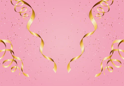 Golden confetti on pink background. Vector illustration.