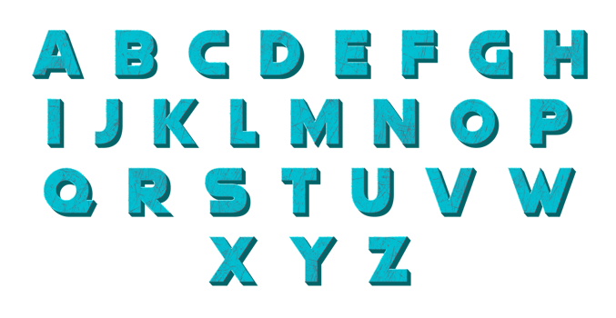 blue colour 3d texture alphabet letters png