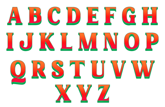 Orange and green colour 3d alphabet letters png