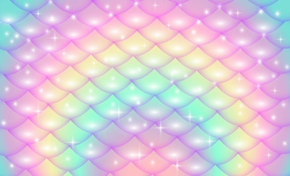Colored mermaid scales, fish scales. Fantasy background in sparkling stars for design. Vector illustration.